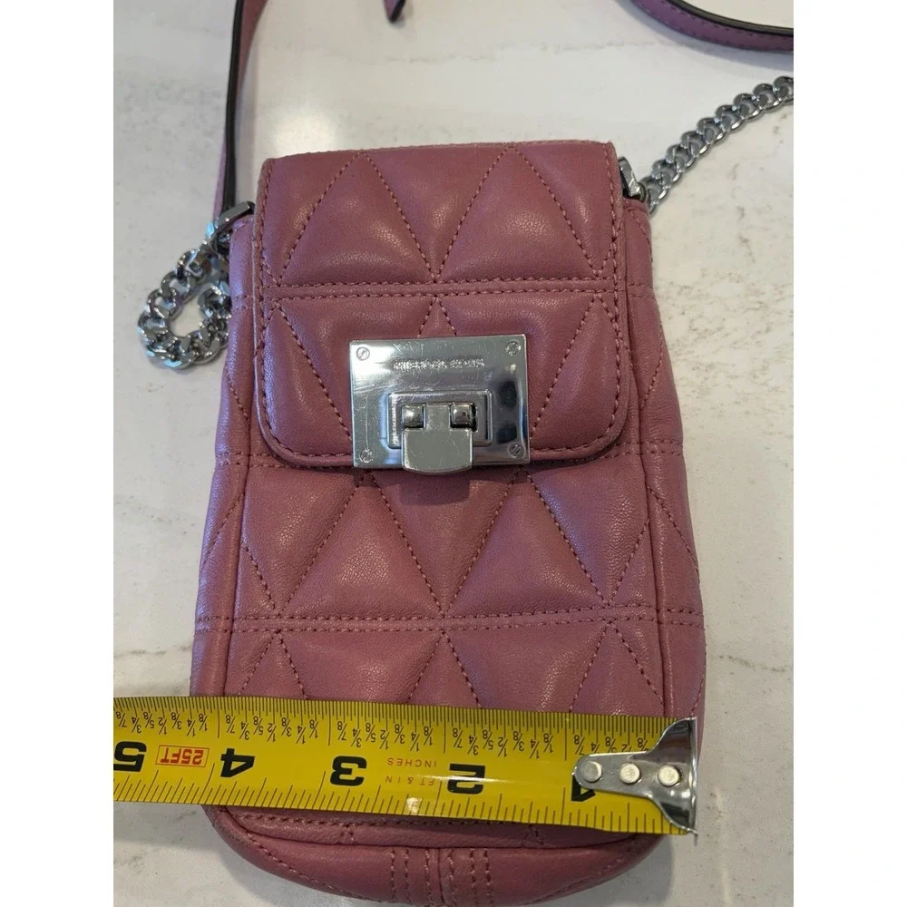 MICHAEL KORS VIVIANNE SOFT QUILTED LEATHER Cell Phone Festival PURSE Pink Tulip - Picture 8 of 9